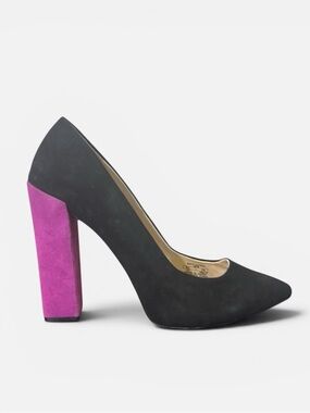 Zara Suede Colorblock Heels Black Fuchsia Women’s Size 9